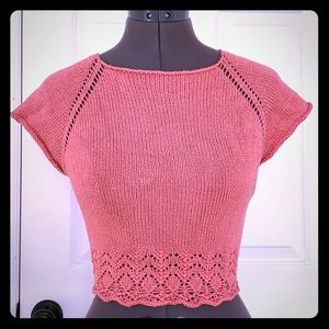 Handmade 100% Silk Lace Sweater Coral XS